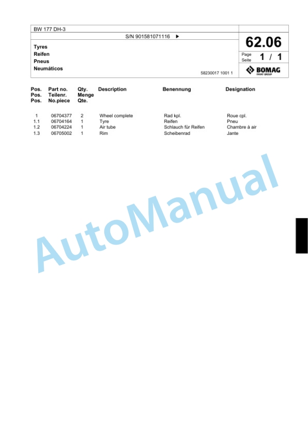 Bomag BW 177 DH-3 Single Drum Wheel Drive Vibratory Roller Spare Parts Catalogue 00817751 2 Bomag BW 177 DH-3 Single Drum Wheel Drive Vibratory Roller Spare Parts Catalogue 00817751-2