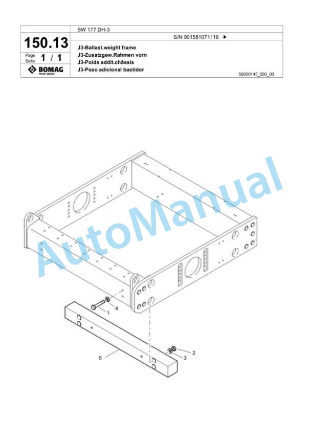 Bomag BW 177 DH-3 Single Drum Wheel Drive Vibratory Roller Spare Parts Catalogue 00817751 4 Bomag BW 177 DH-3 Single Drum Wheel Drive Vibratory Roller Spare Parts Catalogue 00817751-4