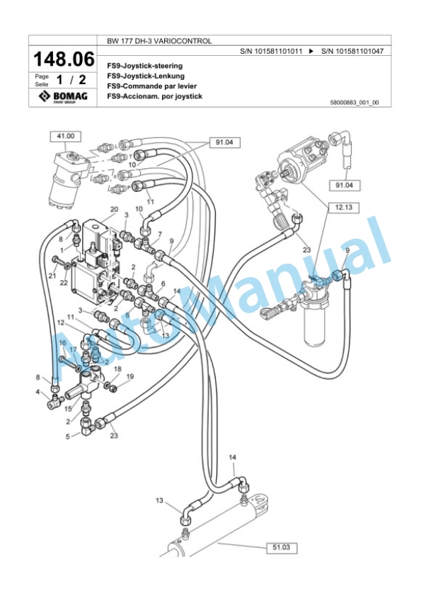 Bomag BW 177 DH-3 VARIOCONTROL Single Drum Wheel Drive Vibratory Roller Spare Parts Catalogue 00817506 4 Bomag BW 177 DH-3 VARIOCONTROL Single Drum Wheel Drive Vibratory Roller Spare Parts Catalogue 00817506-4