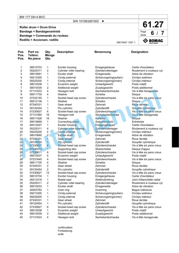 Bomag BW 177 DH-4 BVC Single Drum Wheel Drive Vibratory Roller Spare Parts Catalogue 00818453 2 Bomag BW 177 DH-4 BVC Single Drum Wheel Drive Vibratory Roller Spare Parts Catalogue 00818453-2