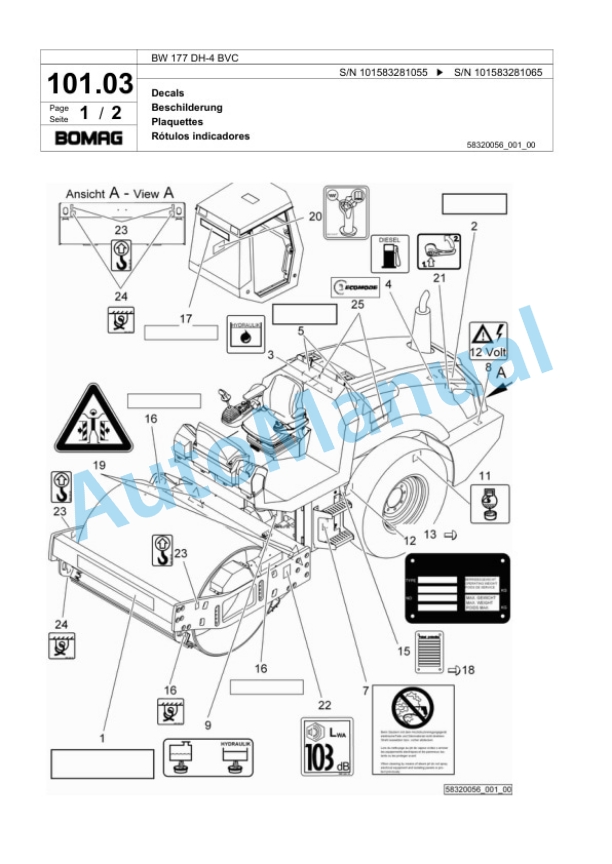 Bomag BW 177 DH-4 BVC Single Drum Wheel Drive Vibratory Roller Spare Parts Catalogue 00824133 4 Bomag BW 177 DH-4 BVC Single Drum Wheel Drive Vibratory Roller Spare Parts Catalogue 00824133-4