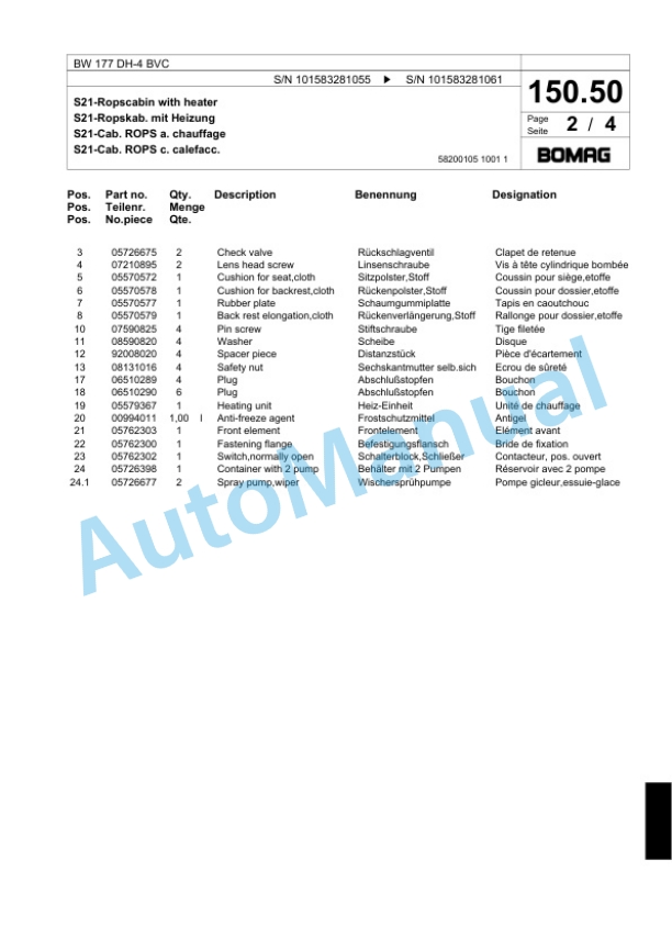 Bomag BW 177 DH-4 BVC Single Drum Wheel Drive Vibratory Roller Spare Parts Catalogue 00824133 5 Bomag BW 177 DH-4 BVC Single Drum Wheel Drive Vibratory Roller Spare Parts Catalogue 00824133-5