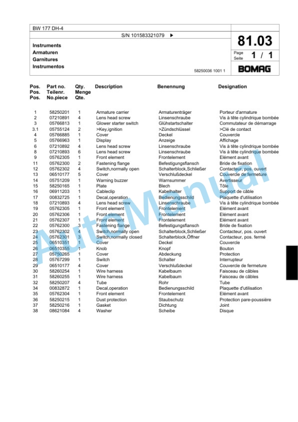 Bomag BW 177 DH-4 Single Drum Wheel Drive Vibratory Roller Spare Parts Catalogue 00818543 2 Bomag BW 177 DH-4 Single Drum Wheel Drive Vibratory Roller Spare Parts Catalogue 00818543-2