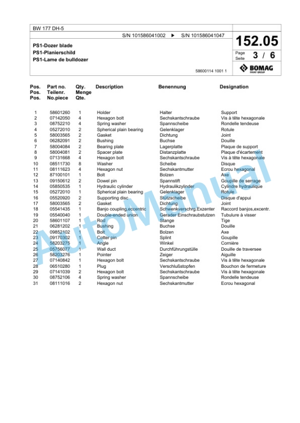 Bomag BW 177 DH-5 Single Drum Wheel Drive Vibratory Roller Spare Parts Catalogue 00824475 4 Bomag BW 177 DH-5 Single Drum Wheel Drive Vibratory Roller Spare Parts Catalogue 00824475-4
