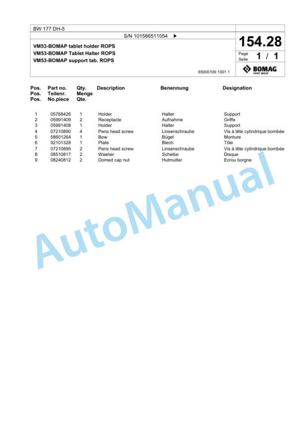 Bomag BW 177 DH-5 Single Drum Wheel Drive Vibratory Roller Spare Parts Catalogue 00824917 3 Bomag BW 177 DH-5 Single Drum Wheel Drive Vibratory Roller Spare Parts Catalogue 00824917-3