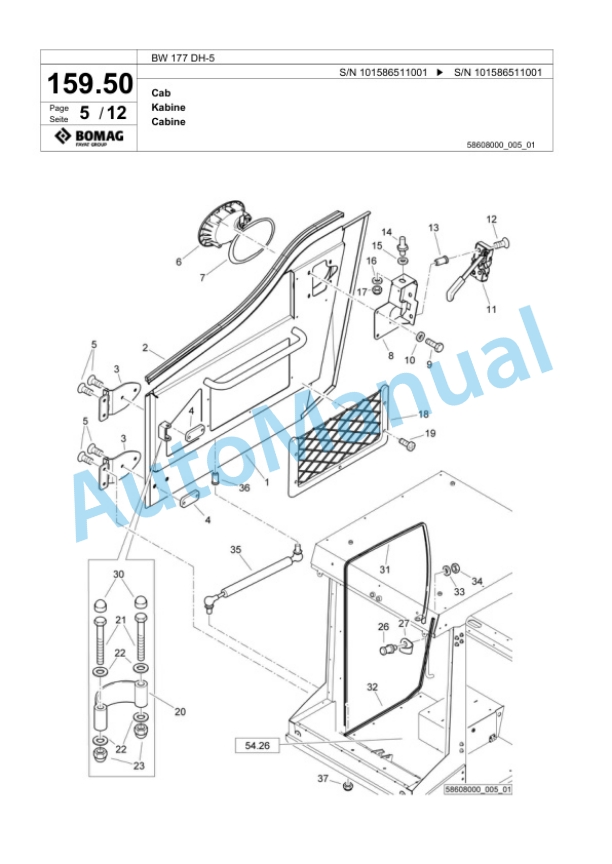 Bomag BW 177 DH-5 Single Drum Wheel Drive Vibratory Roller Spare Parts Catalogue 00824917 5 Bomag BW 177 DH-5 Single Drum Wheel Drive Vibratory Roller Spare Parts Catalogue 00824917-5