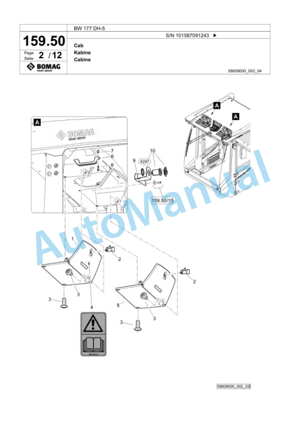 Bomag BW 177 DH-5 Single Drum Wheel Drive Vibratory Roller Spare Parts Catalogue 00825727 4 Bomag BW 177 DH-5 Single Drum Wheel Drive Vibratory Roller Spare Parts Catalogue 00825727-4