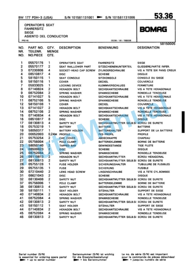 Bomag BW 177 PDH-3 Single Drum Wheel Drive Vibratory Roller Spare Parts Catalogue 00815513 2 Bomag BW 177 PDH-3 Single Drum Wheel Drive Vibratory Roller Spare Parts Catalogue 00815513-2