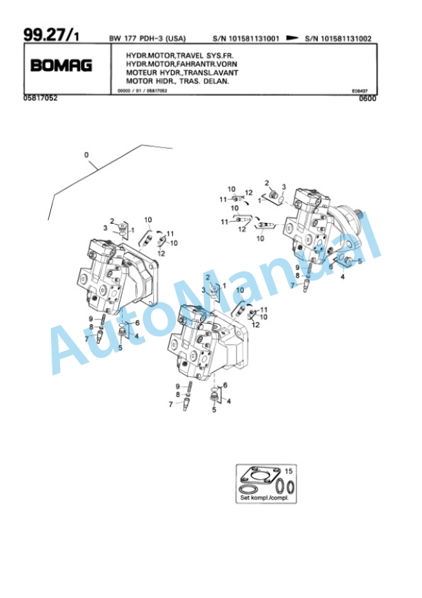 Bomag BW 177 PDH-3 Single Drum Wheel Drive Vibratory Roller Spare Parts Catalogue 00815513 3 Bomag BW 177 PDH-3 Single Drum Wheel Drive Vibratory Roller Spare Parts Catalogue 00815513-3