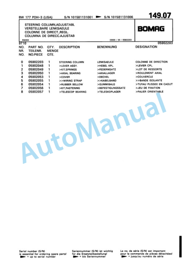 Bomag BW 177 PDH-3 Single Drum Wheel Drive Vibratory Roller Spare Parts Catalogue 00815513 5 Bomag BW 177 PDH-3 Single Drum Wheel Drive Vibratory Roller Spare Parts Catalogue 00815513-5