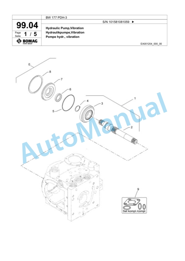 Bomag BW 177 PDH-3 Single Drum Wheel Drive Vibratory Roller Spare Parts Catalogue 00817508 3 Bomag BW 177 PDH-3 Single Drum Wheel Drive Vibratory Roller Spare Parts Catalogue 00817508-3