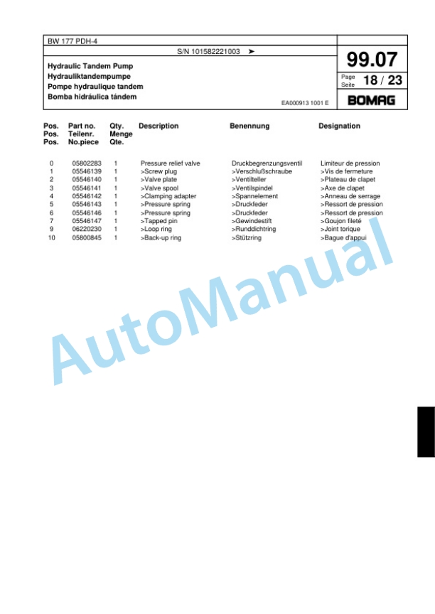 Bomag BW 177 PDH-4 Single Drum Wheel Drive Vibratory Roller Spare Parts Catalogue 00817763 3 Bomag BW 177 PDH-4 Single Drum Wheel Drive Vibratory Roller Spare Parts Catalogue 00817763-3