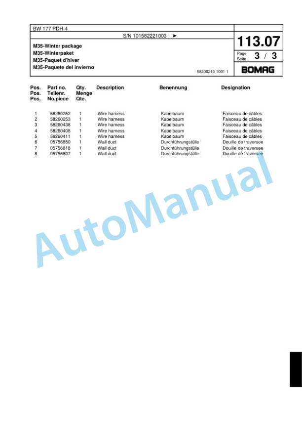 Bomag BW 177 PDH-4 Single Drum Wheel Drive Vibratory Roller Spare Parts Catalogue 00817763 4 Bomag BW 177 PDH-4 Single Drum Wheel Drive Vibratory Roller Spare Parts Catalogue 00817763-4