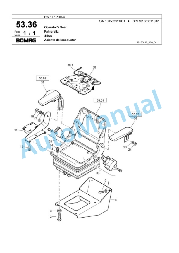 Bomag BW 177 PDH-4 Single Drum Wheel Drive Vibratory Roller Spare Parts Catalogue 00818541 2 Bomag BW 177 PDH-4 Single Drum Wheel Drive Vibratory Roller Spare Parts Catalogue 00818541-2