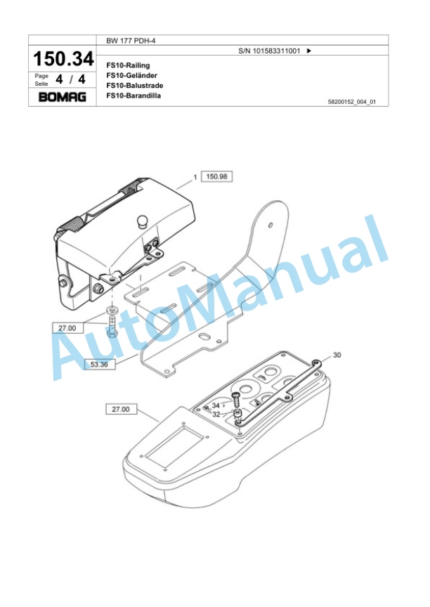 Bomag BW 177 PDH-4 Single Drum Wheel Drive Vibratory Roller Spare Parts Catalogue 00818541 4 Bomag BW 177 PDH-4 Single Drum Wheel Drive Vibratory Roller Spare Parts Catalogue 00818541-4