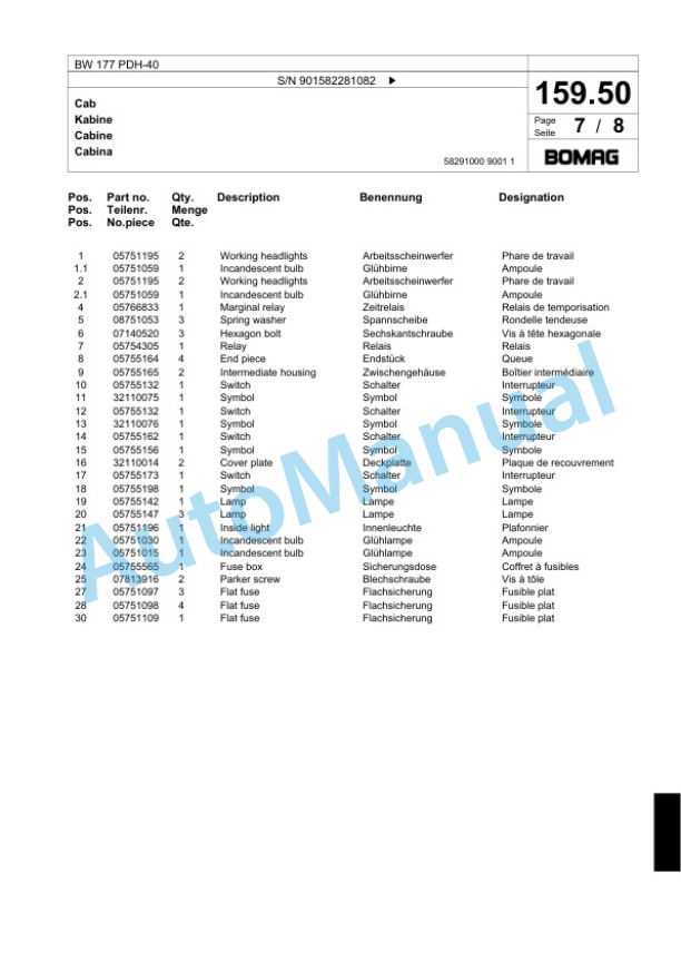 Bomag BW 177 PDH-40 Single Drum Wheel Drive Vibratory Roller Spare Parts Catalogue 00818171 5 Bomag BW 177 PDH-40 Single Drum Wheel Drive Vibratory Roller Spare Parts Catalogue 00818171-5