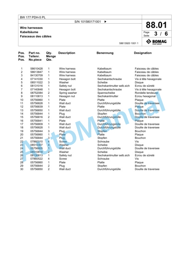 Bomag BW 177 PDH-5 PL Single Drum Wheel Drive Vibratory Roller Spare Parts Catalogue 00827075 2 Bomag BW 177 PDH-5 PL Single Drum Wheel Drive Vibratory Roller Spare Parts Catalogue 00827075-2