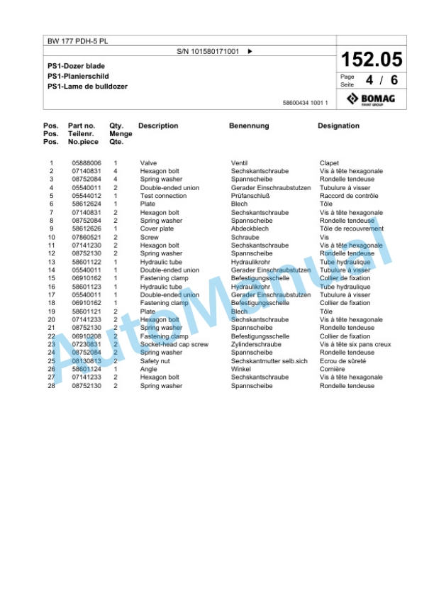 Bomag BW 177 PDH-5 PL Single Drum Wheel Drive Vibratory Roller Spare Parts Catalogue 00827075 4 Bomag BW 177 PDH-5 PL Single Drum Wheel Drive Vibratory Roller Spare Parts Catalogue 00827075-4