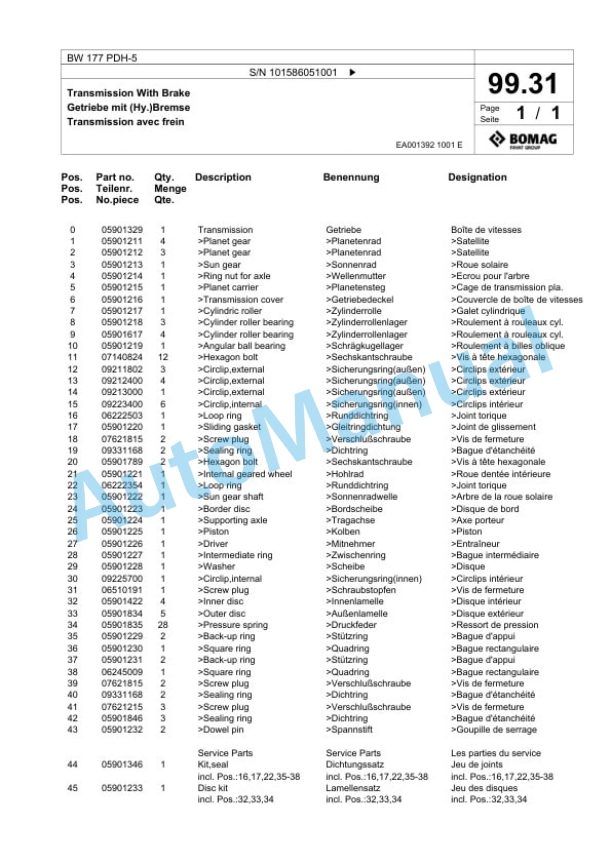 Bomag BW 177 PDH-5 Single Drum Wheel Drive Vibratory Roller Spare Parts Catalogue 00824477 2 Bomag BW 177 PDH-5 Single Drum Wheel Drive Vibratory Roller Spare Parts Catalogue 00824477-2