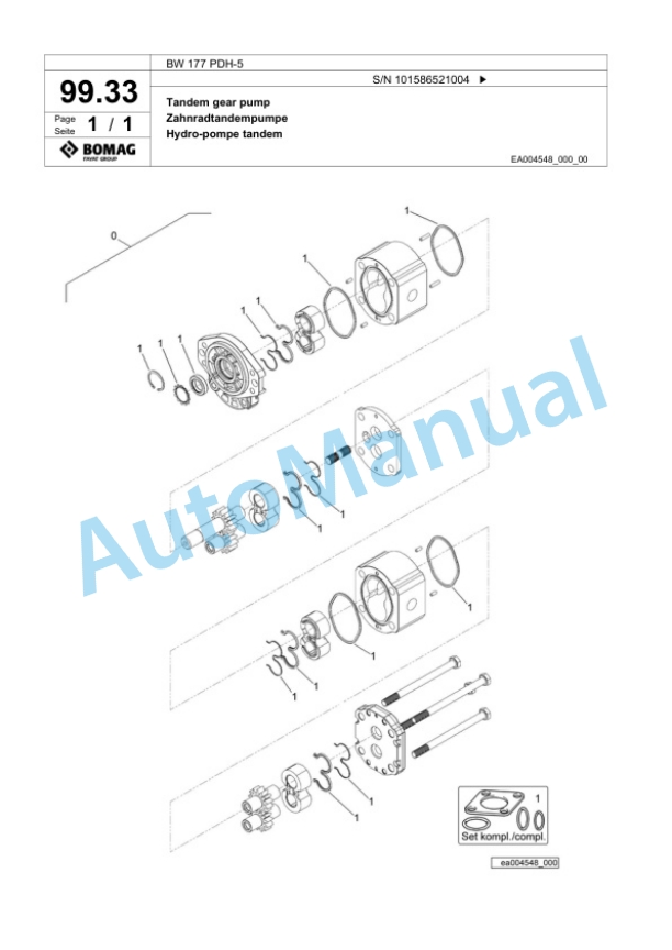 Bomag BW 177 PDH-5 Single Drum Wheel Drive Vibratory Roller Spare Parts Catalogue 00824919 2 Bomag BW 177 PDH-5 Single Drum Wheel Drive Vibratory Roller Spare Parts Catalogue 00824919-2