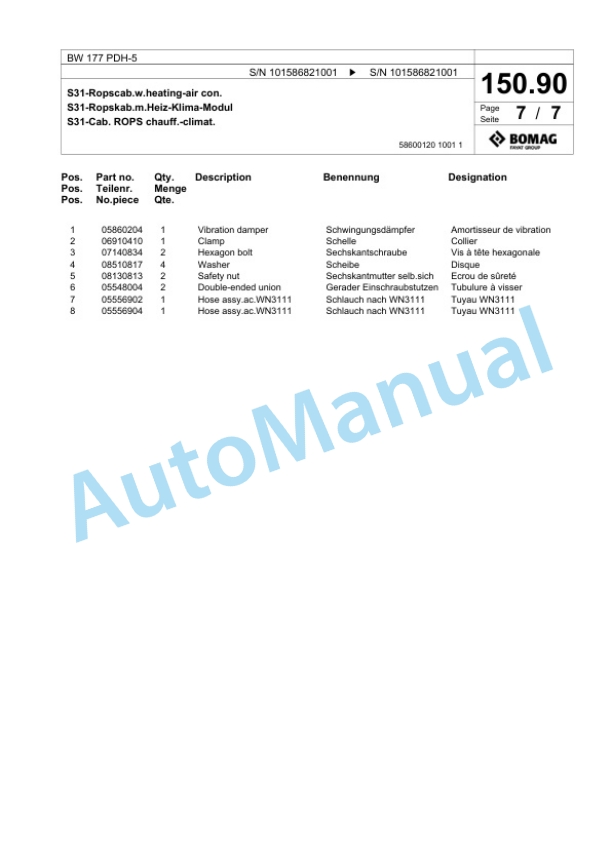 Bomag BW 177 PDH-5 Single Drum Wheel Drive Vibratory Roller Spare Parts Catalogue 00825437 4 Bomag BW 177 PDH-5 Single Drum Wheel Drive Vibratory Roller Spare Parts Catalogue 00825437-4