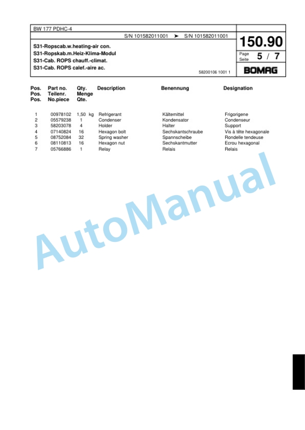 Bomag BW 177 PDHC-4 Single Drum Wheel Drive Vibratory Roller Spare Parts Catalogue 00818283 4 Bomag BW 177 PDHC-4 Single Drum Wheel Drive Vibratory Roller Spare Parts Catalogue 00818283-4
