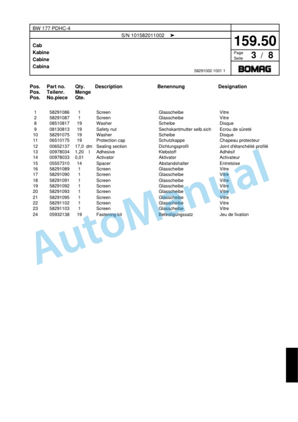 Bomag BW 177 PDHC-4 Single Drum Wheel Drive Vibratory Roller Spare Parts Catalogue 00818283 5 Bomag BW 177 PDHC-4 Single Drum Wheel Drive Vibratory Roller Spare Parts Catalogue 00818283-5
