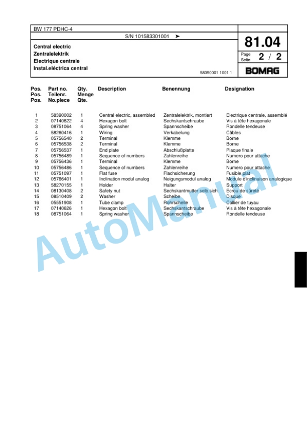 Bomag BW 177 PDHC-4 Single Drum Wheel Drive Vibratory Roller Spare Parts Catalogue 00818539 2 Bomag BW 177 PDHC-4 Single Drum Wheel Drive Vibratory Roller Spare Parts Catalogue 00818539-2