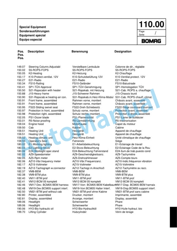 Bomag BW 177 PDHC-4 Single Drum Wheel Drive Vibratory Roller Spare Parts Catalogue 00818539 3 Bomag BW 177 PDHC-4 Single Drum Wheel Drive Vibratory Roller Spare Parts Catalogue 00818539-3