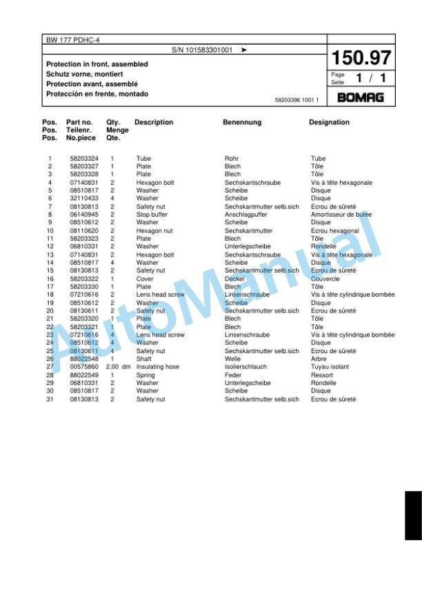Bomag BW 177 PDHC-4 Single Drum Wheel Drive Vibratory Roller Spare Parts Catalogue 00818539 4 Bomag BW 177 PDHC-4 Single Drum Wheel Drive Vibratory Roller Spare Parts Catalogue 00818539-4