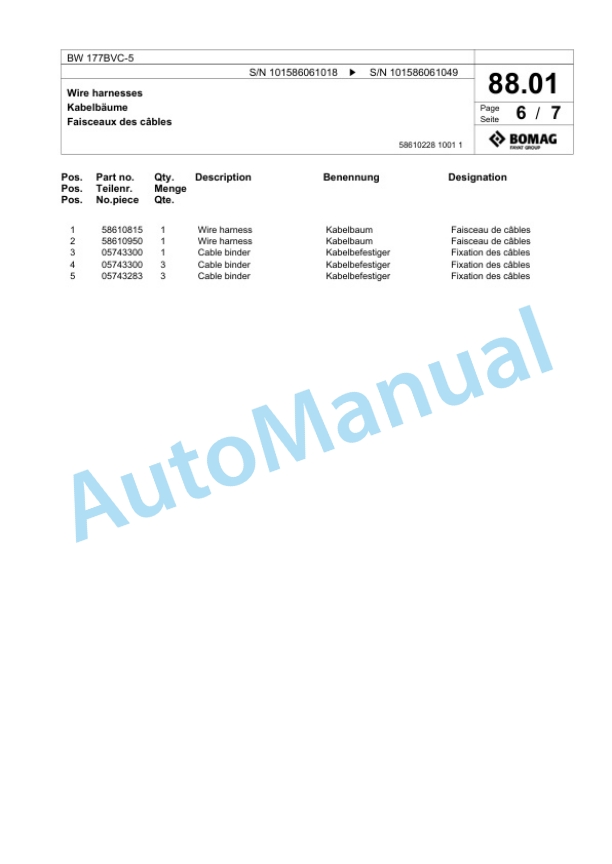 Bomag BW 177BVC-5 Single Drum Wheel Drive Vibratory Roller Spare Parts Catalogue 00824479 2 Bomag BW 177BVC-5 Single Drum Wheel Drive Vibratory Roller Spare Parts Catalogue 00824479-2