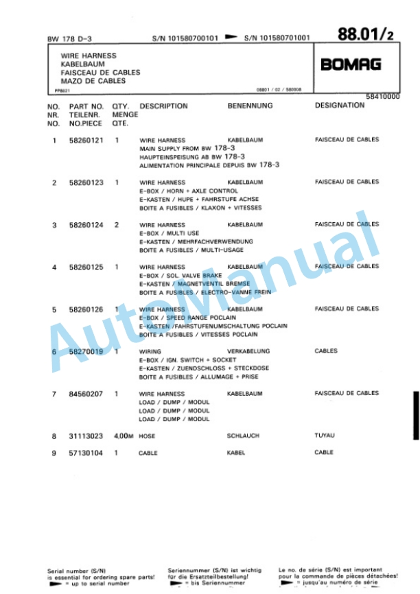 Bomag BW 178 D-3 Single Drum Wheel Drive Vibratory Roller Spare Parts Catalogue 00815370 2 Bomag BW 178 D-3 Single Drum Wheel Drive Vibratory Roller Spare Parts Catalogue 00815370-2