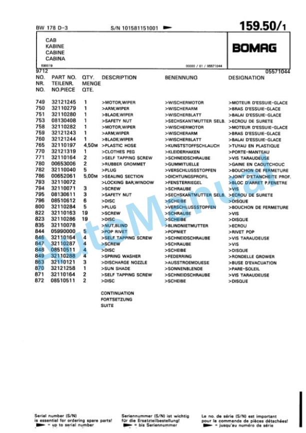 Bomag BW 178 D-3 Single Drum Wheel Drive Vibratory Roller Spare Parts Catalogue 00815515 4 Bomag BW 178 D-3 Single Drum Wheel Drive Vibratory Roller Spare Parts Catalogue 00815515-4