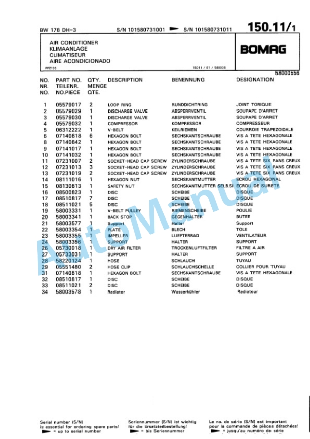 Bomag BW 178 DH-3 Single Drum Wheel Drive Vibratory Roller Spare Parts Catalogue 00815373 3 Bomag BW 178 DH-3 Single Drum Wheel Drive Vibratory Roller Spare Parts Catalogue 00815373-3