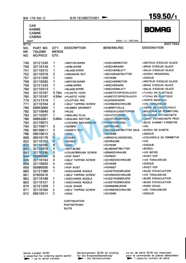 Bomag BW 178 DH-3 Single Drum Wheel Drive Vibratory Roller Spare Parts Catalogue 00815373 4 Bomag BW 178 DH-3 Single Drum Wheel Drive Vibratory Roller Spare Parts Catalogue 00815373-4