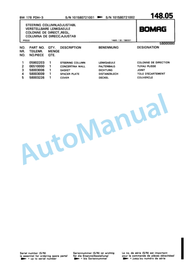Bomag BW 178 PDH-3 Single Drum Wheel Drive Vibratory Roller Spare Parts Catalogue 00815372 3 Bomag BW 178 PDH-3 Single Drum Wheel Drive Vibratory Roller Spare Parts Catalogue 00815372-3