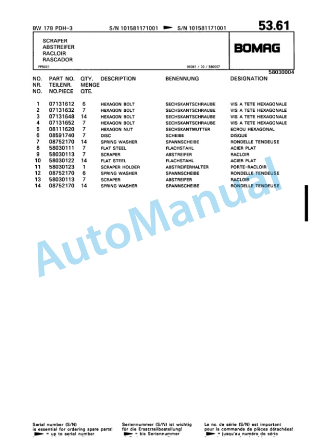 Bomag BW 178 PDH-3 Single Drum Wheel Drive Vibratory Roller Spare Parts Catalogue 00815517 2 Bomag BW 178 PDH-3 Single Drum Wheel Drive Vibratory Roller Spare Parts Catalogue 00815517-2