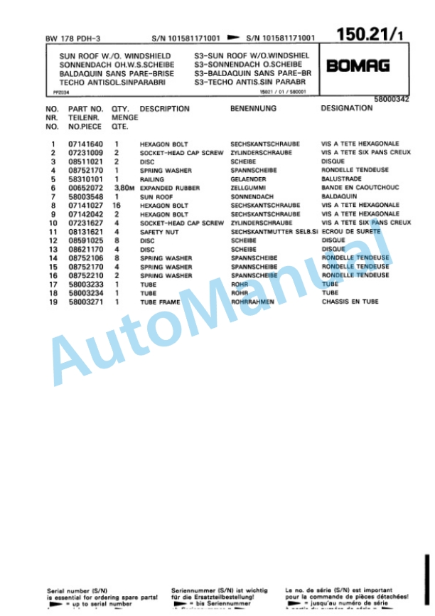 Bomag BW 178 PDH-3 Single Drum Wheel Drive Vibratory Roller Spare Parts Catalogue 00815517 5 Bomag BW 178 PDH-3 Single Drum Wheel Drive Vibratory Roller Spare Parts Catalogue 00815517-5