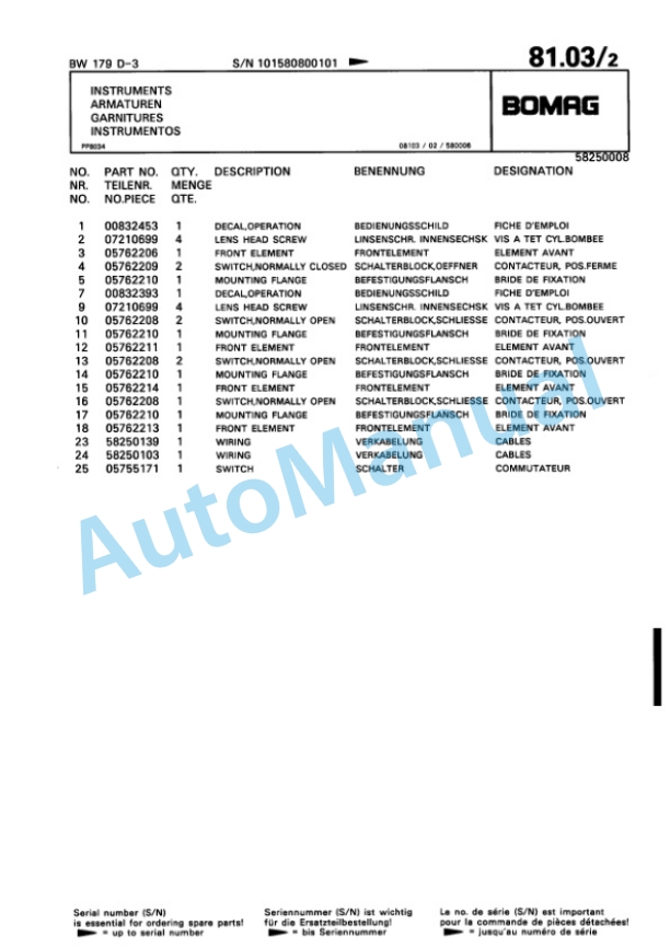 Bomag BW 179 D-3 Single Drum Wheel Drive Vibratory Roller Spare Parts Catalogue 00815380 2 Bomag BW 179 D-3 Single Drum Wheel Drive Vibratory Roller Spare Parts Catalogue 00815380-2