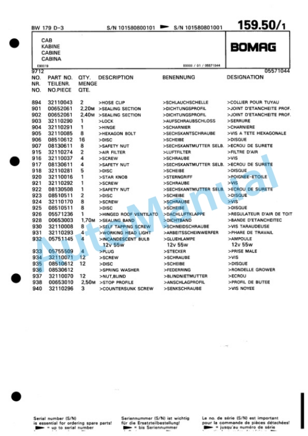 Bomag BW 179 D-3 Single Drum Wheel Drive Vibratory Roller Spare Parts Catalogue 00815380 4 Bomag BW 179 D-3 Single Drum Wheel Drive Vibratory Roller Spare Parts Catalogue 00815380-4