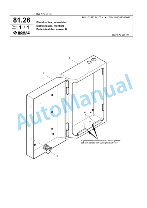 Bomag BW 179 DH-4 Single Drum Wheel Drive Vibratory Roller Spare Parts Catalogue 00817767 2 Bomag BW 179 DH-4 Single Drum Wheel Drive Vibratory Roller Spare Parts Catalogue 00817767-2