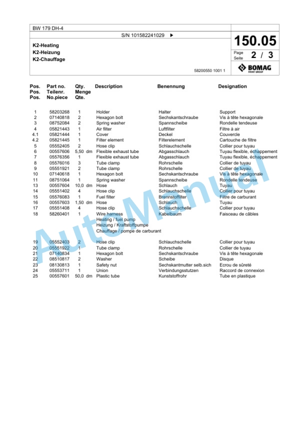 Bomag BW 179 DH-4 Single Drum Wheel Drive Vibratory Roller Spare Parts Catalogue 00817767 3 Bomag BW 179 DH-4 Single Drum Wheel Drive Vibratory Roller Spare Parts Catalogue 00817767-3