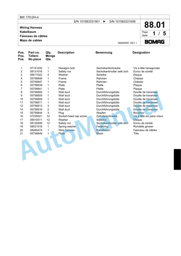Bomag BW 179 DH-4 Single Drum Wheel Drive Vibratory Roller Spare Parts Catalogue 00818545 2 Bomag BW 179 DH-4 Single Drum Wheel Drive Vibratory Roller Spare Parts Catalogue 00818545-2