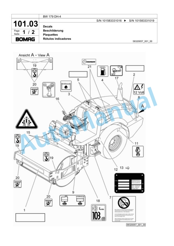 Bomag BW 179 DH-4 Single Drum Wheel Drive Vibratory Roller Spare Parts Catalogue 00824137 3 Bomag BW 179 DH-4 Single Drum Wheel Drive Vibratory Roller Spare Parts Catalogue 00824137-3