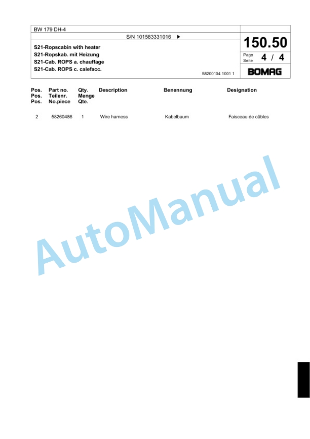 Bomag BW 179 DH-4 Single Drum Wheel Drive Vibratory Roller Spare Parts Catalogue 00824137 4 Bomag BW 179 DH-4 Single Drum Wheel Drive Vibratory Roller Spare Parts Catalogue 00824137-4