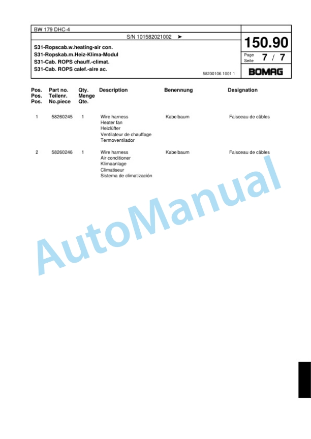 Bomag BW 179 DHC-4 Single Drum Wheel Drive Vibratory Roller Spare Parts Catalogue 00818033 4 Bomag BW 179 DHC-4 Single Drum Wheel Drive Vibratory Roller Spare Parts Catalogue 00818033-4