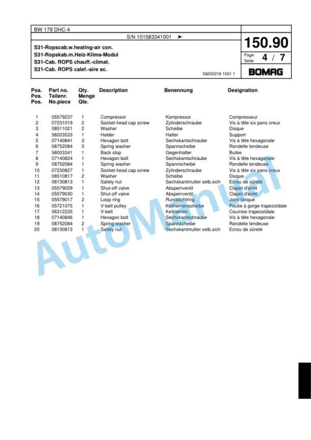 Bomag BW 179 DHC-4 Single Drum Wheel Drive Vibratory Roller Spare Parts Catalogue 00818547 4 Bomag BW 179 DHC-4 Single Drum Wheel Drive Vibratory Roller Spare Parts Catalogue 00818547-4
