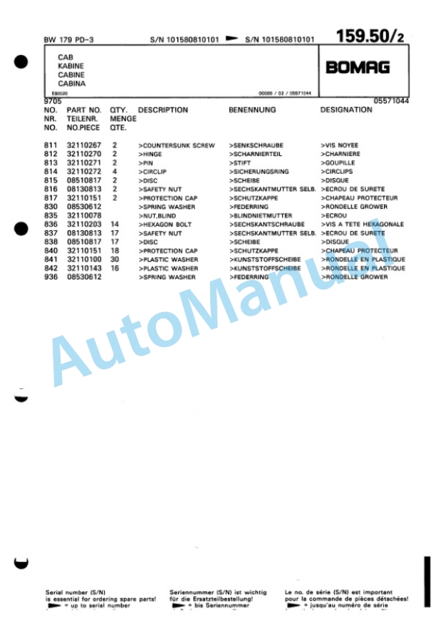 Bomag BW 179 PD-3 Single Drum Wheel Drive Vibratory Roller Spare Parts Catalogue 00815381 5 Bomag BW 179 PD-3 Single Drum Wheel Drive Vibratory Roller Spare Parts Catalogue 00815381-5