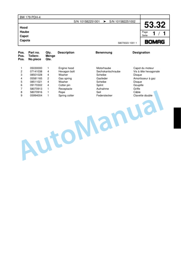 Bomag BW 179 PDH-4 Single Drum Wheel Drive Vibratory Roller Spare Parts Catalogue 00817769 2 Bomag BW 179 PDH-4 Single Drum Wheel Drive Vibratory Roller Spare Parts Catalogue 00817769-2