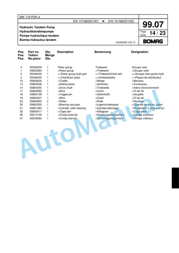 Bomag BW 179 PDH-4 Single Drum Wheel Drive Vibratory Roller Spare Parts Catalogue 00817769 3 Bomag BW 179 PDH-4 Single Drum Wheel Drive Vibratory Roller Spare Parts Catalogue 00817769-3